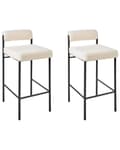Miniatyrbilde 4 av 10: Sett med 2 barstoler Hvit Bouclé Polyester Svarte metallben Uten armlener Rund ryggstøtte Moderne design Spisestue Kjøkken