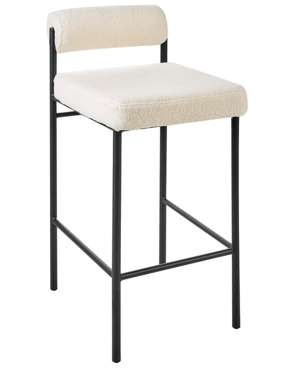 Sett med 2 barstoler Hvit Bouclé Polyester Svarte metallben Uten armlener Rund ryggstøtte Moderne design Spisestue Kjøkken