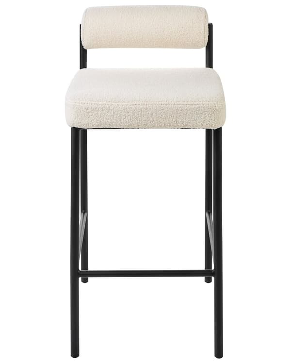 Sett med 2 barstoler Hvit Bouclé Polyester Svarte metallben Uten armlener Rund ryggstøtte Moderne design Spisestue Kjøkken