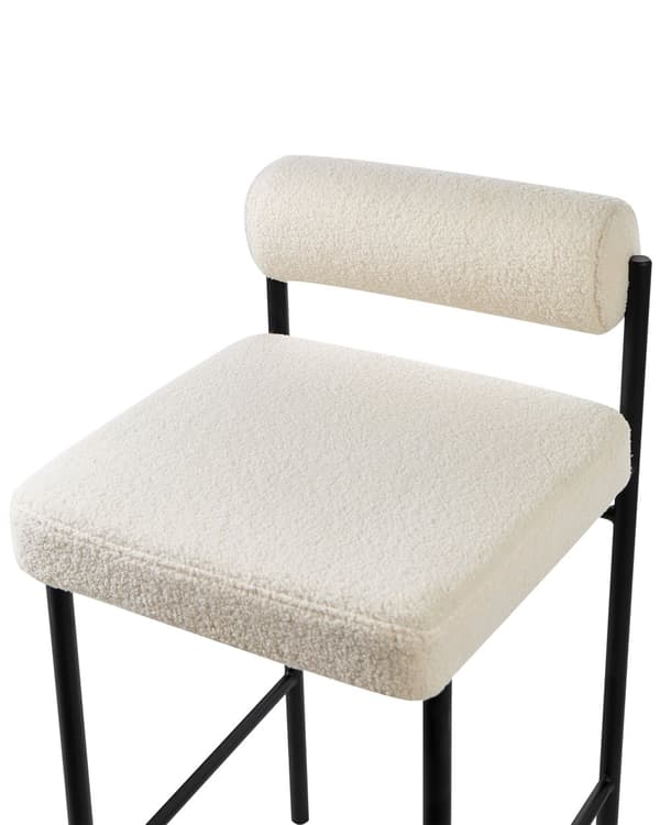 Sett med 2 barstoler Hvit Bouclé Polyester Svarte metallben Uten armlener Rund ryggstøtte Moderne design Spisestue Kjøkken