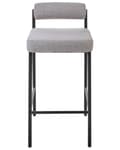 Miniatyrbilde 6 av 10: Sett med 2 barstoler Grå Bouclé Polyester Svarte metallben Uten armlener Rund ryggstøtte Moderne design Spisestue Kjøkken