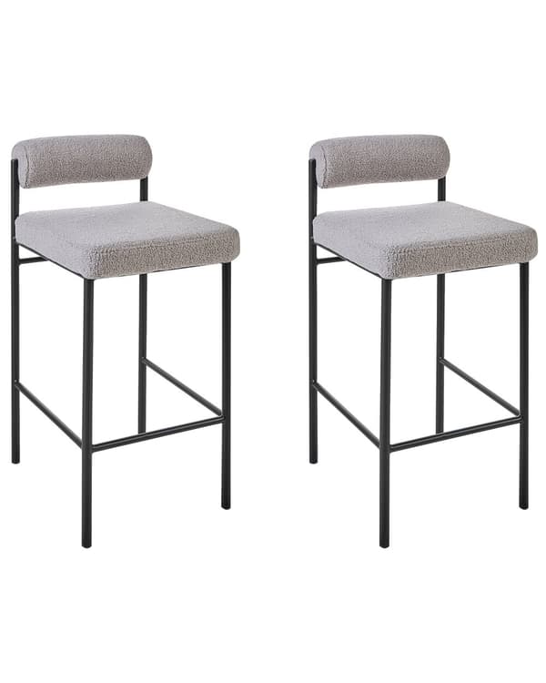 Barstolar 2 st Grå Polyester Boucléklädsel Svarta Metallben Armlösa Stolar Rullstöd Modern Matsal Kök