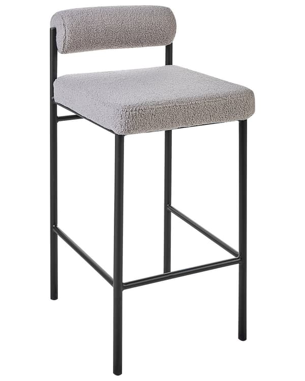 Barstole Grå Boucle Sæt af 2 Høj Køkkenstole Retro Rund Ryglæn Fodstøtte Design Counterstol til Barbord Stole til Køkkenø