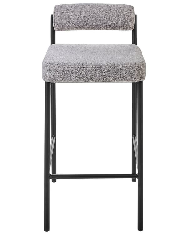 Barstole Grå Boucle Sæt af 2 Høj Køkkenstole Retro Rund Ryglæn Fodstøtte Design Counterstol til Barbord Stole til Køkkenø