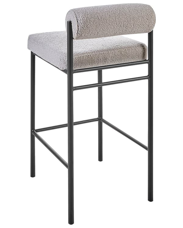 Barstole Grå Boucle Sæt af 2 Høj Køkkenstole Retro Rund Ryglæn Fodstøtte Design Counterstol til Barbord Stole til Køkkenø