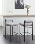 Miniatyrbillede 2 af 10: Barstole Grå Boucle Sæt af 2 Høj Køkkenstole Retro Rund Ryglæn Fodstøtte Design Counterstol til Barbord Stole til Køkkenø