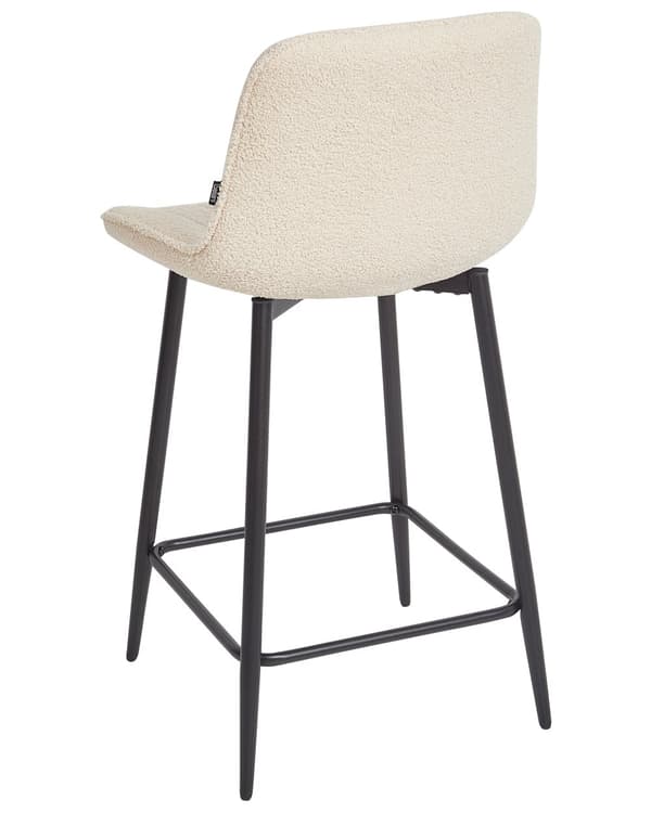 Barstol Beige Bouclé Sæt af 2 Høje Køkkenstole med Ryglæn til Barbord og Køkkenø Retro Design