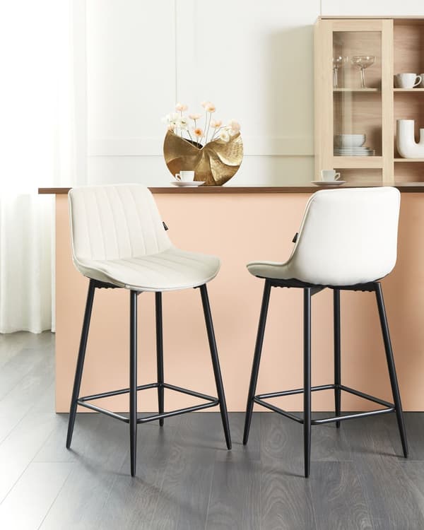 Baarituoli vaalea beige sametti verhoiltu 2 kpl setti jalkatuella käsinojaton tikattu retro