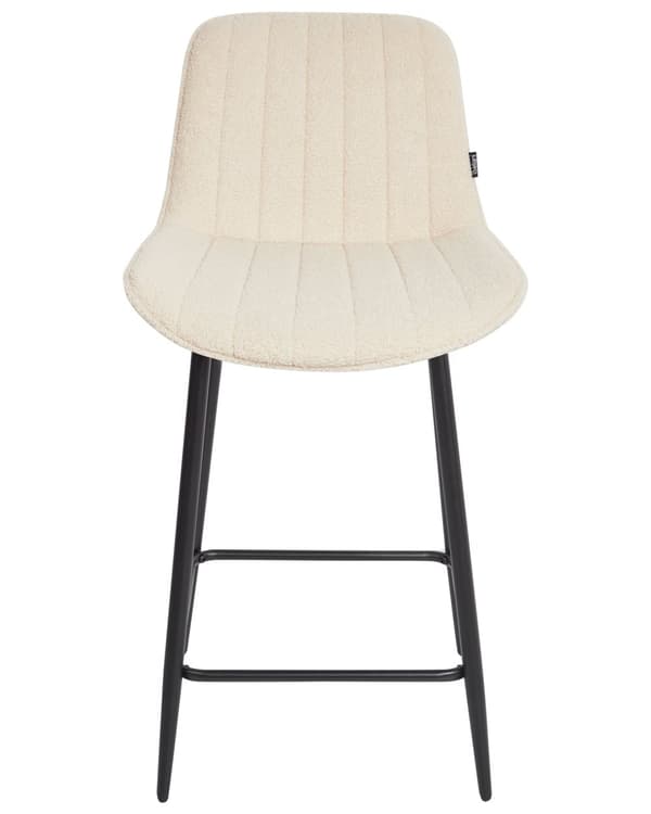 Baarituoli vaalea beige buklee verhoiltu 2 kpl setti jalkatuella käsinojaton tikattu retro
