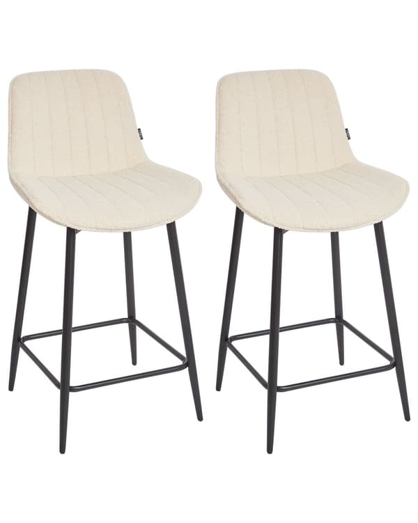 Sett med 2 Barstoler Lys Beige Armløs Boucle Svart Stålben Moderne Design Spisestue Sitteplasser