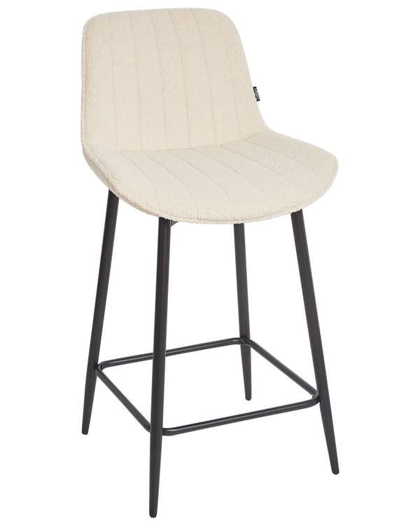 Sett med 2 Barstoler Lys Beige Armløs Boucle Svart Stålben Moderne Design Spisestue Sitteplasser