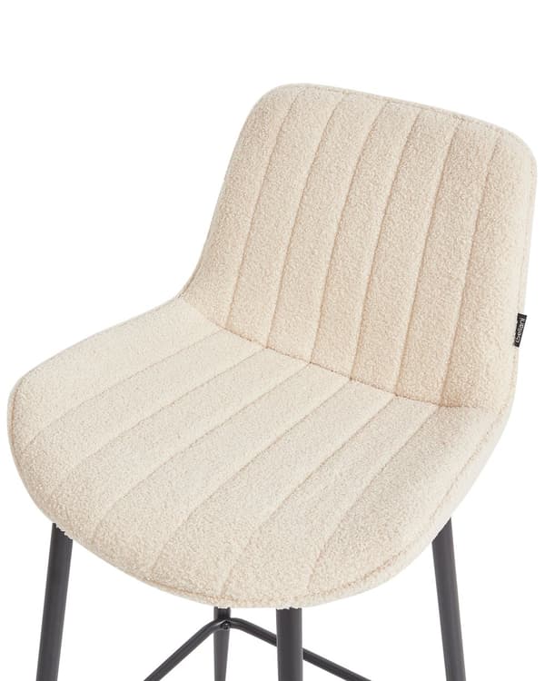 Sett med 2 Barstoler Lys Beige Armløs Boucle Svart Stålben Moderne Design Spisestue Sitteplasser