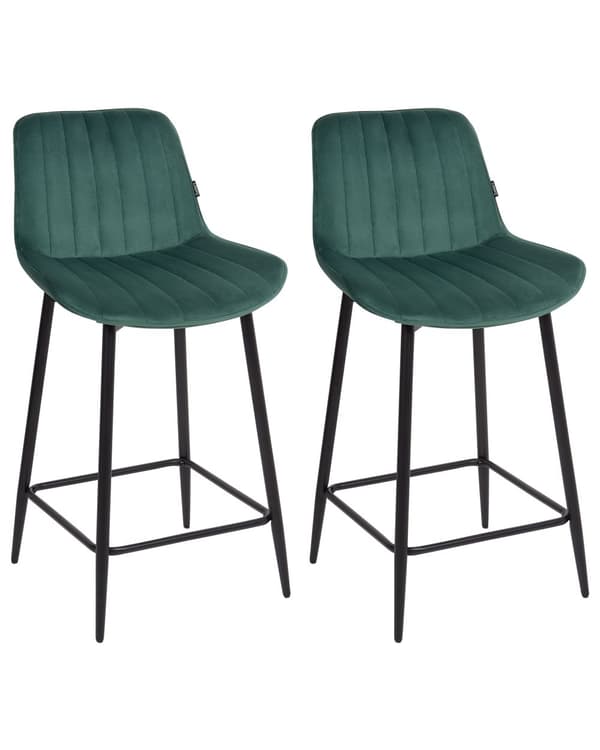 Sett med 2 Barstoler Lys beige Armløs Fløyel Svart Stålben Moderne Design Spisestue Sitteplasser
