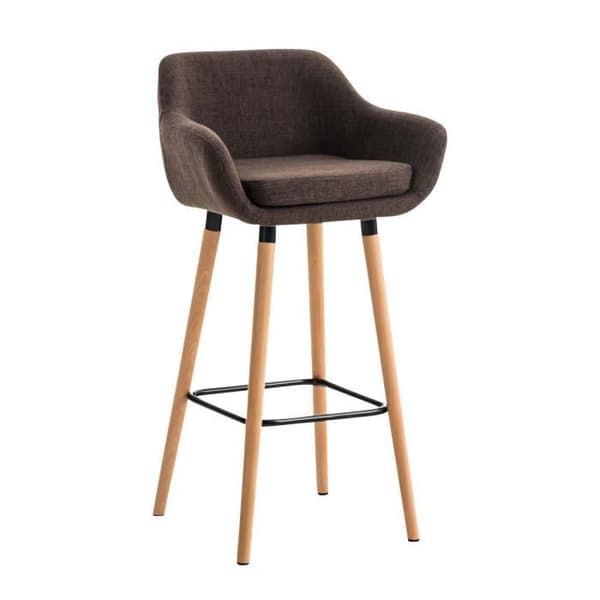 Grant Fabric Barstol med träben och metallfotstöd, brun