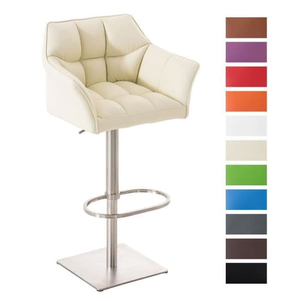 CLP DAMASO Barpall med ryggstöd, armstöd, metallstöd, justerbar 58 - 83 cm, vridbar sits 88 cm kräm