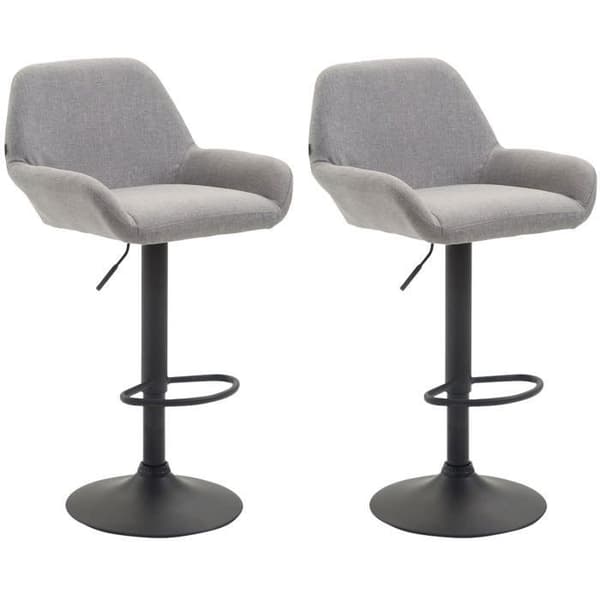 Set med 2 MAGNIEU barstolar i svart/grå tyg med armstöd och metallfötter - modern stil