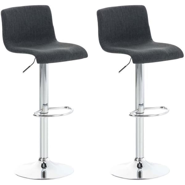 Set med 2 st Hoover barstolar i tyg, justerbar höjd, förkromad metallbas, mörkgrå-krom