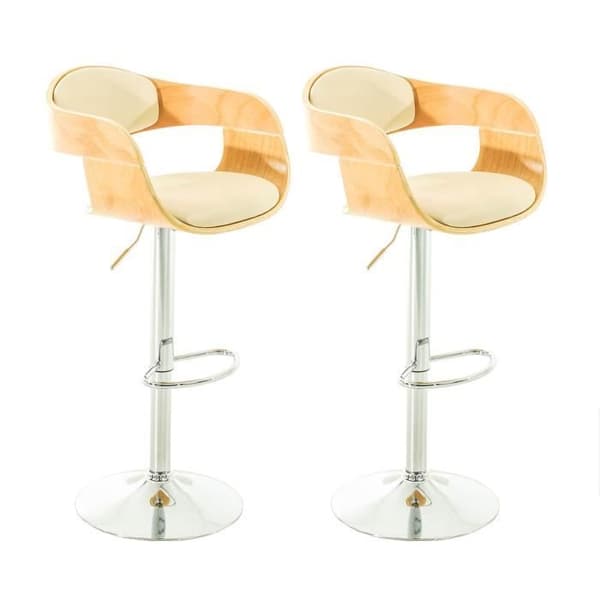 Set med 2 barstolar - CLP - Kingston - Imiterat läder - Natur - Cream