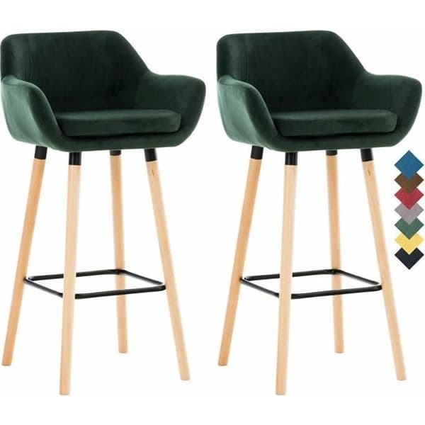 Set med 2 Grant Velvet Barstolar - CLP - Med armstöd - Träingrepp - Grön