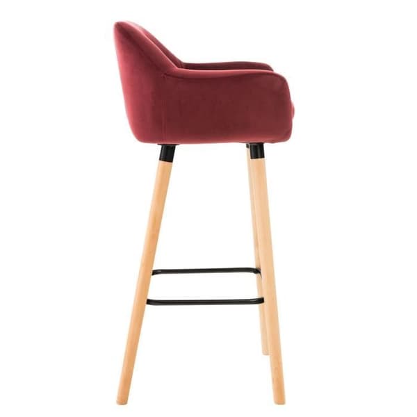 Barpall - BELLEY Red Velvet - Tyg - Vintage - Med armstöd - Massivt trä
