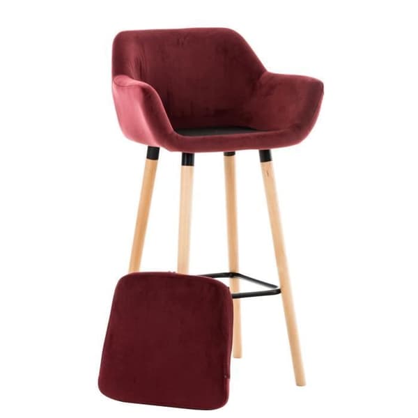 Barpall - BELLEY Red Velvet - Tyg - Vintage - Med armstöd - Massivt trä