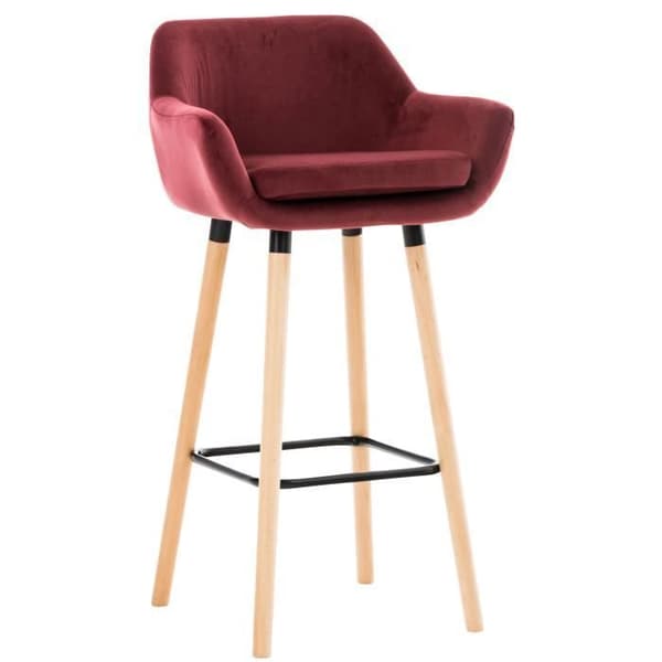 Barpall - BELLEY Red Velvet - Tyg - Vintage - Med armstöd - Massivt trä
