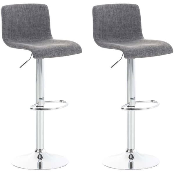 Set med 2 Hoover barstolar i tyg, justerbar höjd, kromad metallbas, ljusgrå-krom