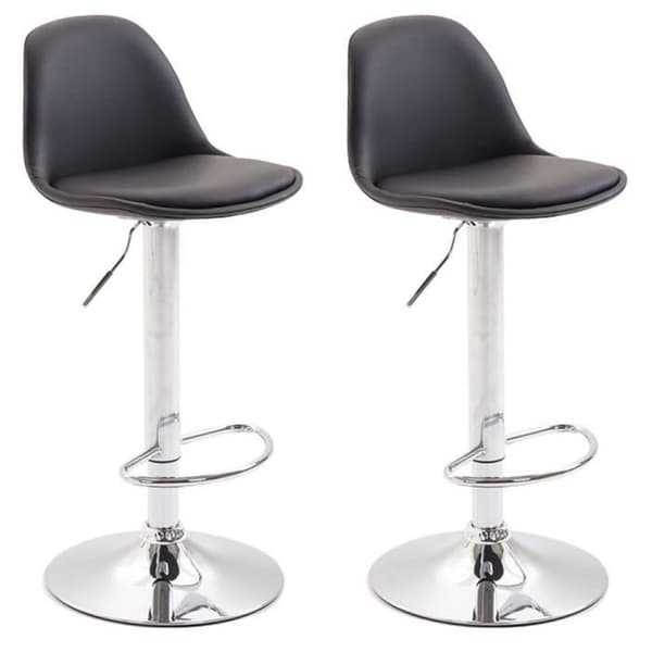 Set med 2 Kiel barstolar i svart konstläder - Krom - Justerbar i höjdled - Modern design - CLP