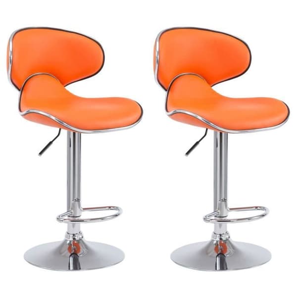 Barstol - Las Vegas V2 - Syntetläder - Orange-Krom - Höjdjusterbar - Set om 2