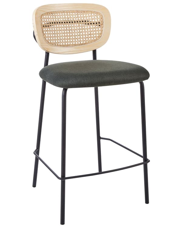Barstole Mørkegrøn Sæt af 2 Høj Køkkenstole Retro Rund Ryglæn Fodstøtte Design Counterstol til Barbord Stole til Køkkenø