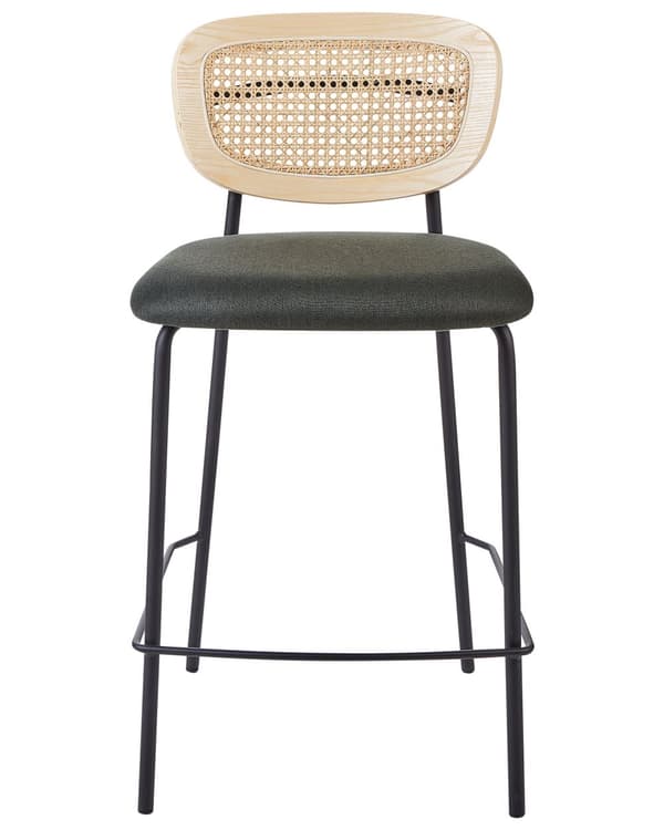 Barstole Mørkegrøn Sæt af 2 Høj Køkkenstole Retro Rund Ryglæn Fodstøtte Design Counterstol til Barbord Stole til Køkkenø