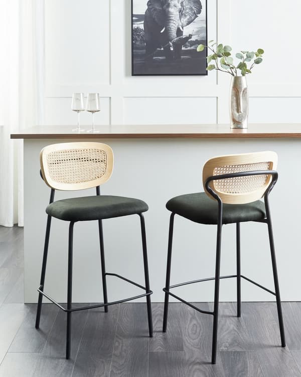 Barstole Mørkegrøn Sæt af 2 Høj Køkkenstole Retro Rund Ryglæn Fodstøtte Design Counterstol til Barbord Stole til Køkkenø