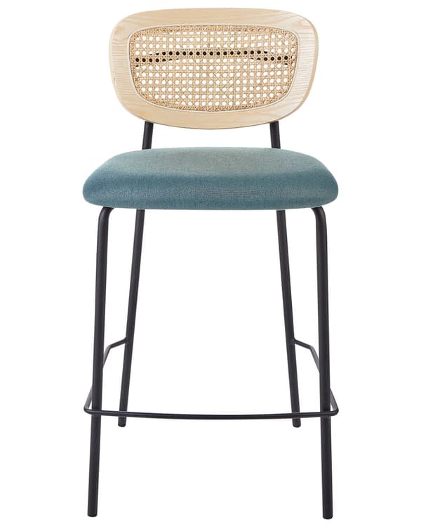 Barstole Blå Sæt af 2 Høj Køkkenstole Retro Rund Ryglæn Fodstøtte Design Counterstol til Barbord Stole til Køkkenø