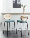 Miniatyrbillede 2 af 9: Barstole Blå Sæt af 2 Høj Køkkenstole Retro Rund Ryglæn Fodstøtte Design Counterstol til Barbord Stole til Køkkenø