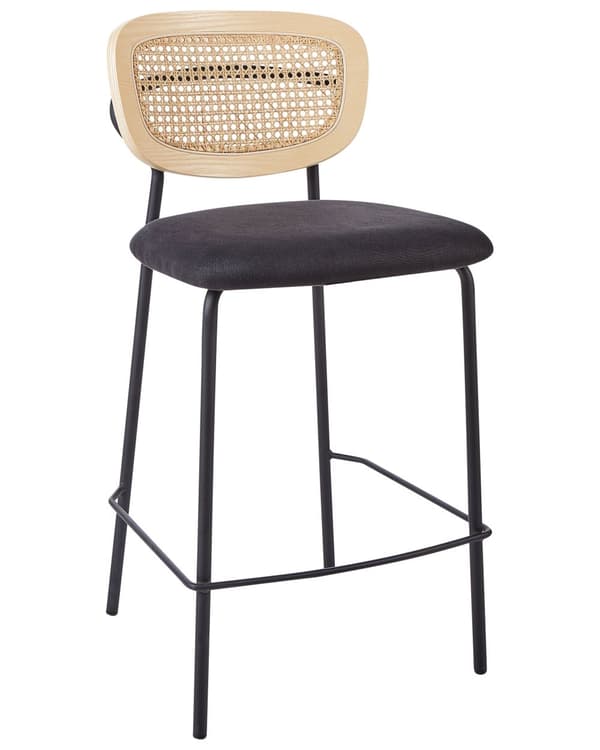 Barstole Sort Sæt af 2 Høj Køkkenstole Retro Rund Ryglæn Fodstøtte Design Counterstol til Barbord Stole til Køkkenø