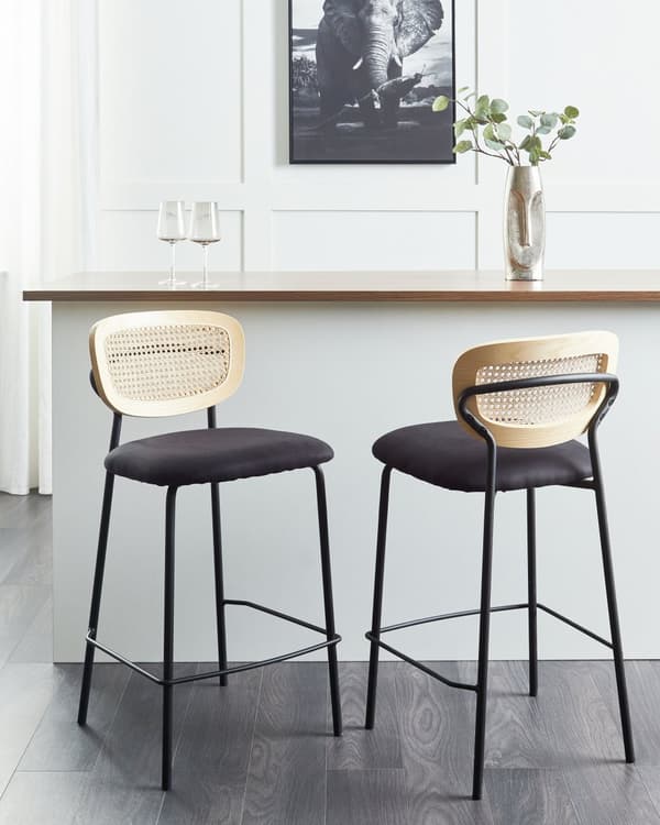 Barstole Sort Sæt af 2 Høj Køkkenstole Retro Rund Ryglæn Fodstøtte Design Counterstol til Barbord Stole til Køkkenø