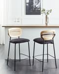 Miniatyrbillede 2 af 9: Barstole Sort Sæt af 2 Høj Køkkenstole Retro Rund Ryglæn Fodstøtte Design Counterstol til Barbord Stole til Køkkenø