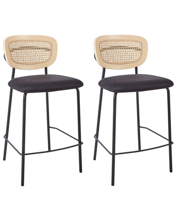 Barstole Sort Sæt af 2 Høj Køkkenstole Retro Rund Ryglæn Fodstøtte Design Counterstol til Barbord Stole til Køkkenø