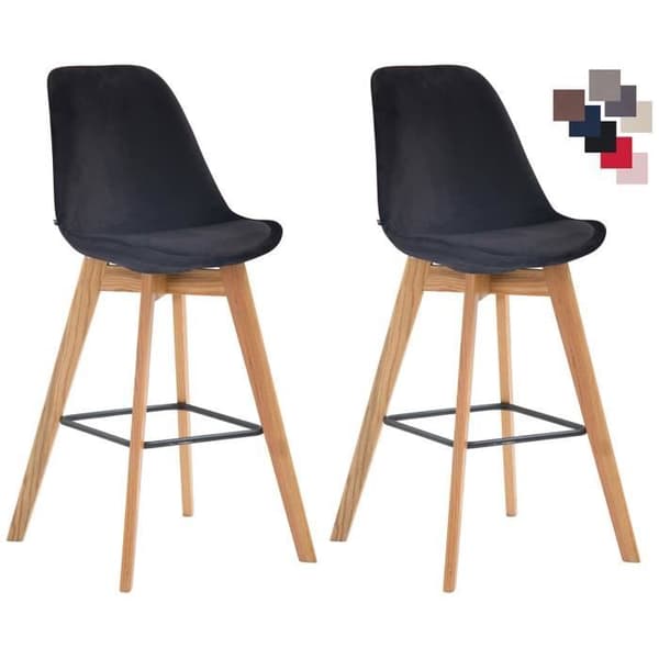 Set med 2 Metz Velvet Barstolar - CLP - Ek Wood Base - Sitthöjd 76 cm - Svart