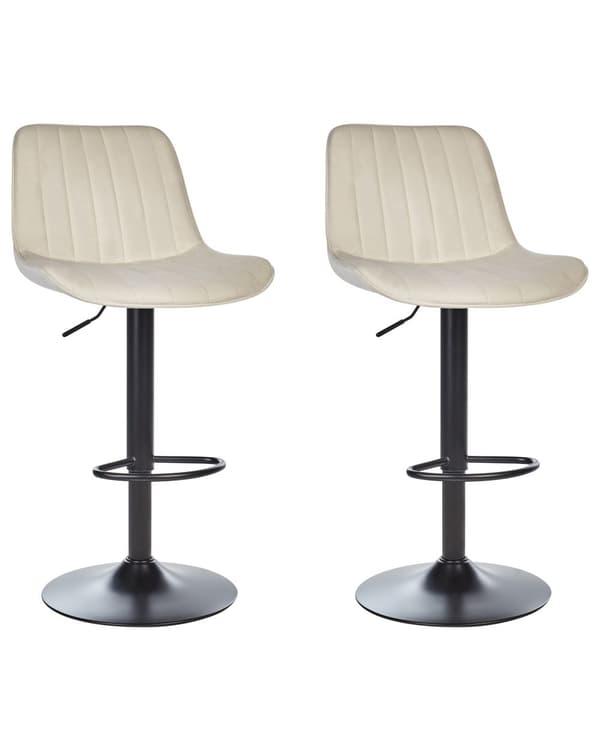 Sett med 2 Barstoler Lys beige Armløs Fløyel Svart Stålben Moderne Design Spisestue Sitteplasser