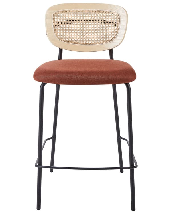 Sett med 2 barstoler Oransje Lyst tre Svart Polyesterstoff Ryggstøtte i flettet rotting Metallben Uten armlener Moderne design