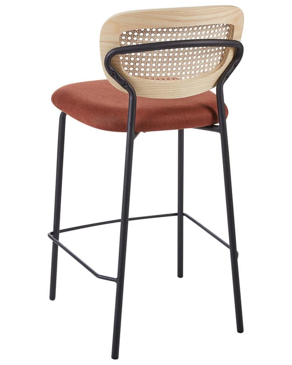 Sett med 2 barstoler Oransje Lyst tre Svart Polyesterstoff Ryggstøtte i flettet rotting Metallben Uten armlener Moderne design