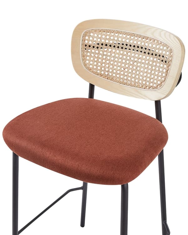 Sett med 2 barstoler Oransje Lyst tre Svart Polyesterstoff Ryggstøtte i flettet rotting Metallben Uten armlener Moderne design