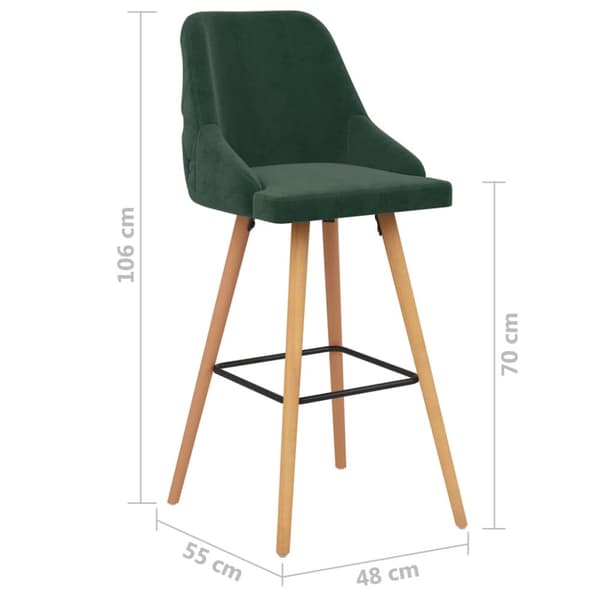 Baarituolit, 2 kpl, tummanvihreä, samettiverhoiltu