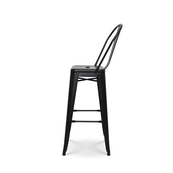 Mattsvart metallbarstol i industriell stil - Med hög rygg - Höjd 76 cm