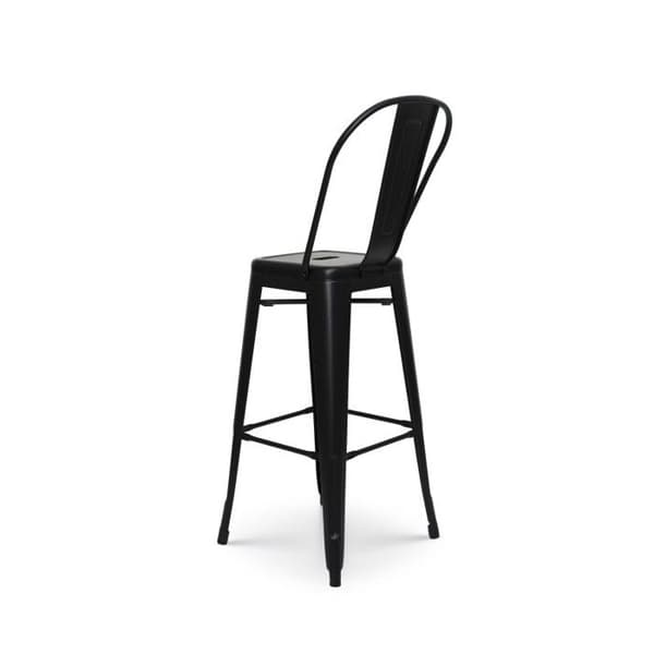 Mattsvart metallbarstol i industriell stil - Med hög rygg - Höjd 76 cm