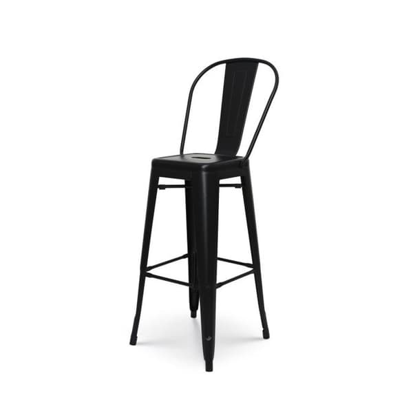 Mattsvart metallbarstol i industriell stil - Med hög rygg - Höjd 76 cm