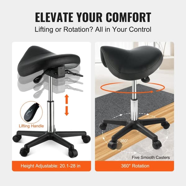 181kg kapacitet ergonomisk sadelpall med 5 svängbara hjul, förstorad och förtjockad sittdyna, 510-710mm justerbar höjd