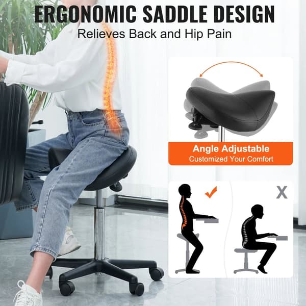181kg kapacitet ergonomisk sadelpall med 5 svängbara hjul, förstorad och förtjockad sittdyna, 510-710mm justerbar höjd