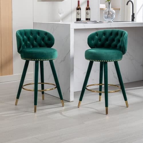 Barstol - Noname - 360° - Sammet - Massivt trä - Grön - 2-pack